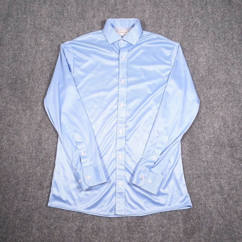 Collars & Co. Dress Collar Polo Shirt Mens Small Blue Houndstooth Long Sleeve